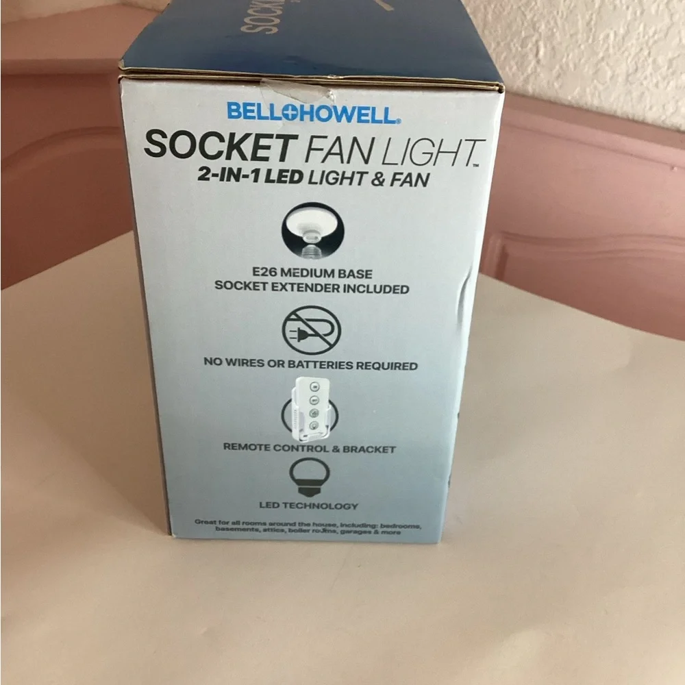 Bell + Howell Socket Fan Light W Remote 5 Speed Ceiling Fan New Open Box